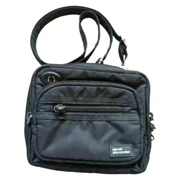 Derek Alexander Crossbody Bag Camera Black Nylon Unisex Square Long Strap Zipper - Picture 1 of 14